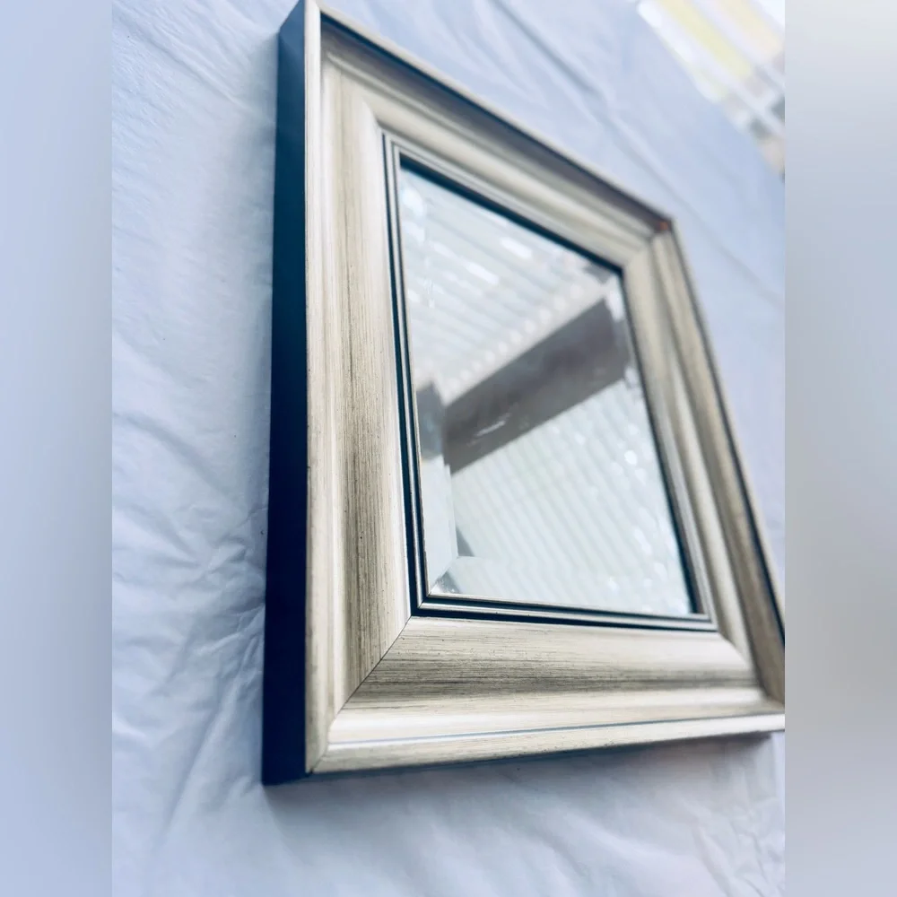 Vintage Minimalist Champagne Gold Silver Rectangular Wooden Wall Mirror